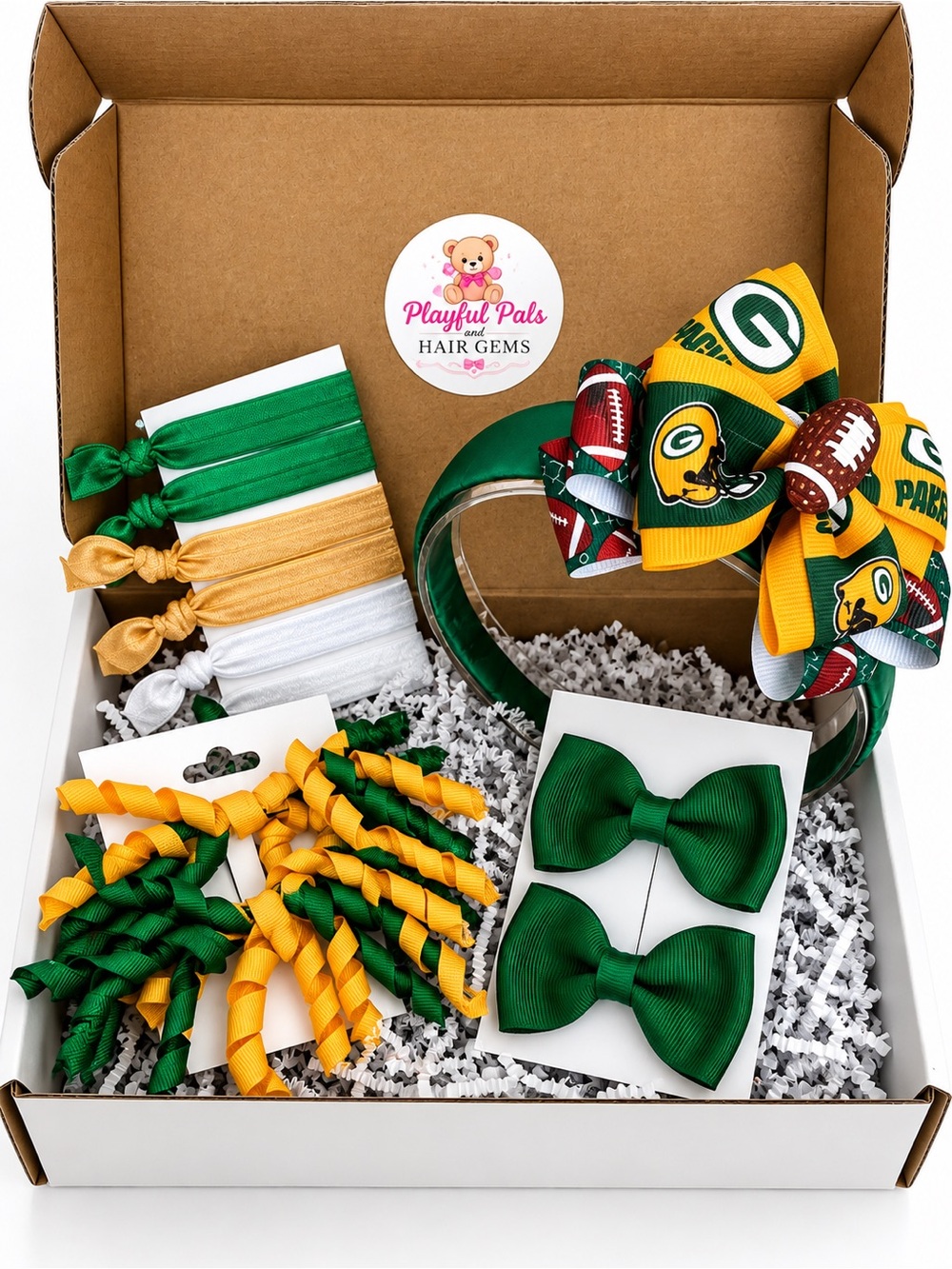 Green & Gold Football Hair Bow Gift Set | Headband & Hair Accessories